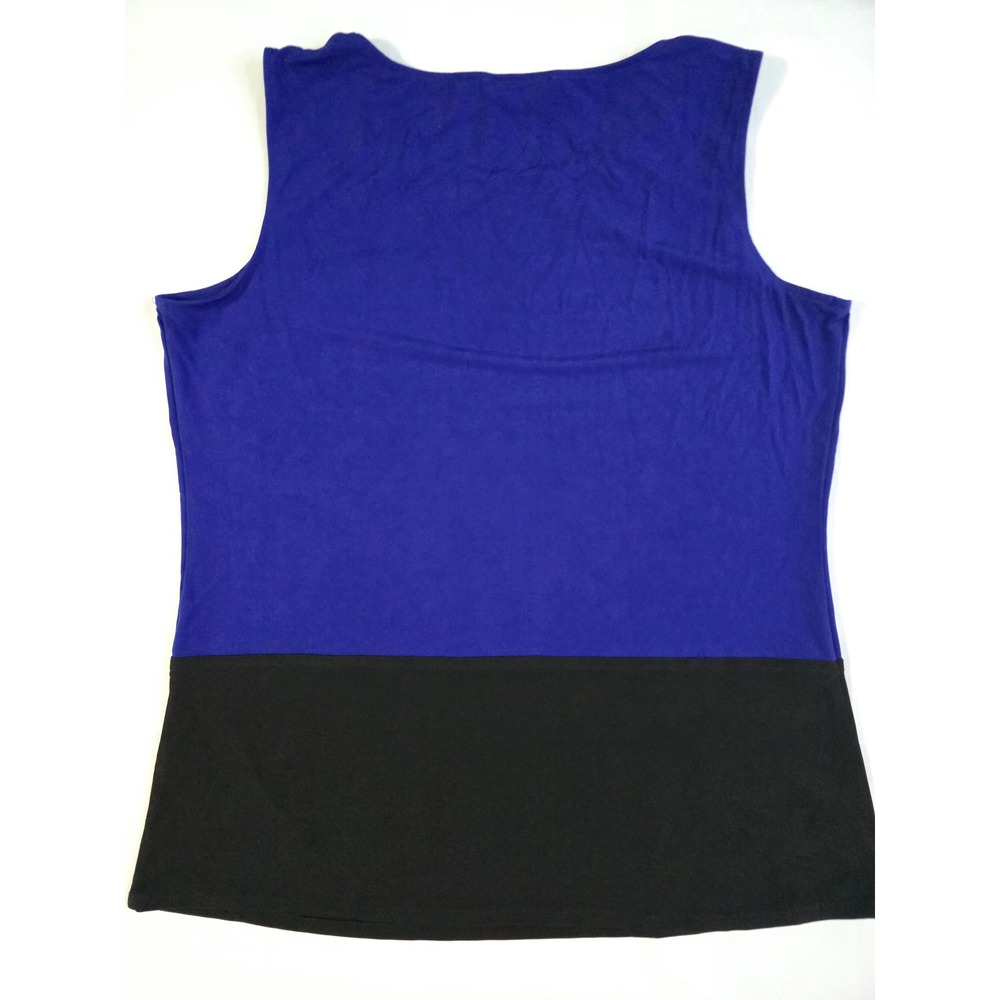 Calvin Klein Womens Blue Black Colorblock Sleeveless Shell Top Stretch Jersey L - Picture 9 of 13